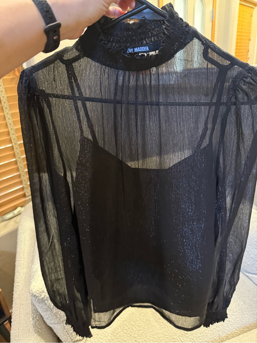 Steve Madden Black Sheer Long-Sleeve Mock Neck Top NWOT